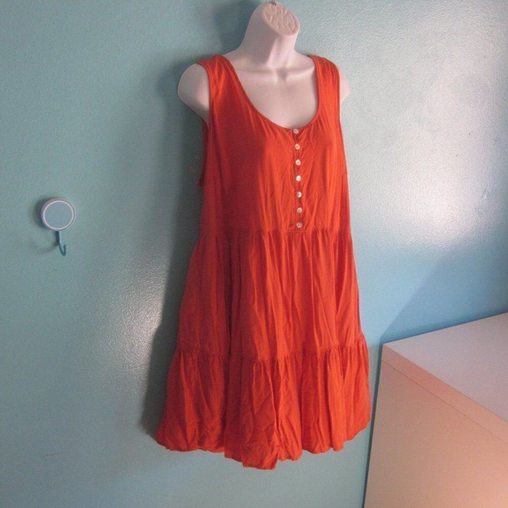 Forever 21 Women Size 1X Orange A-Line Sleeveless Tiered Sleeveless Summer Dress